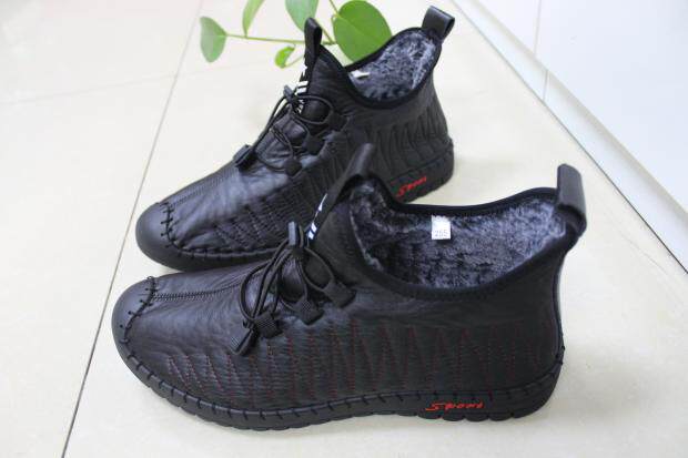 Winter old Beijing men's shoes men's cotton shoes plus velvet warm casual shoes slip-on slip-on shoes soft-soled soft-faced men's leather shoes