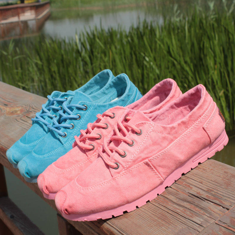 Old Beijing cloth shoes washed cotton men's shoes women's shoes Korean version color soft bottom couple casual shoes all-match