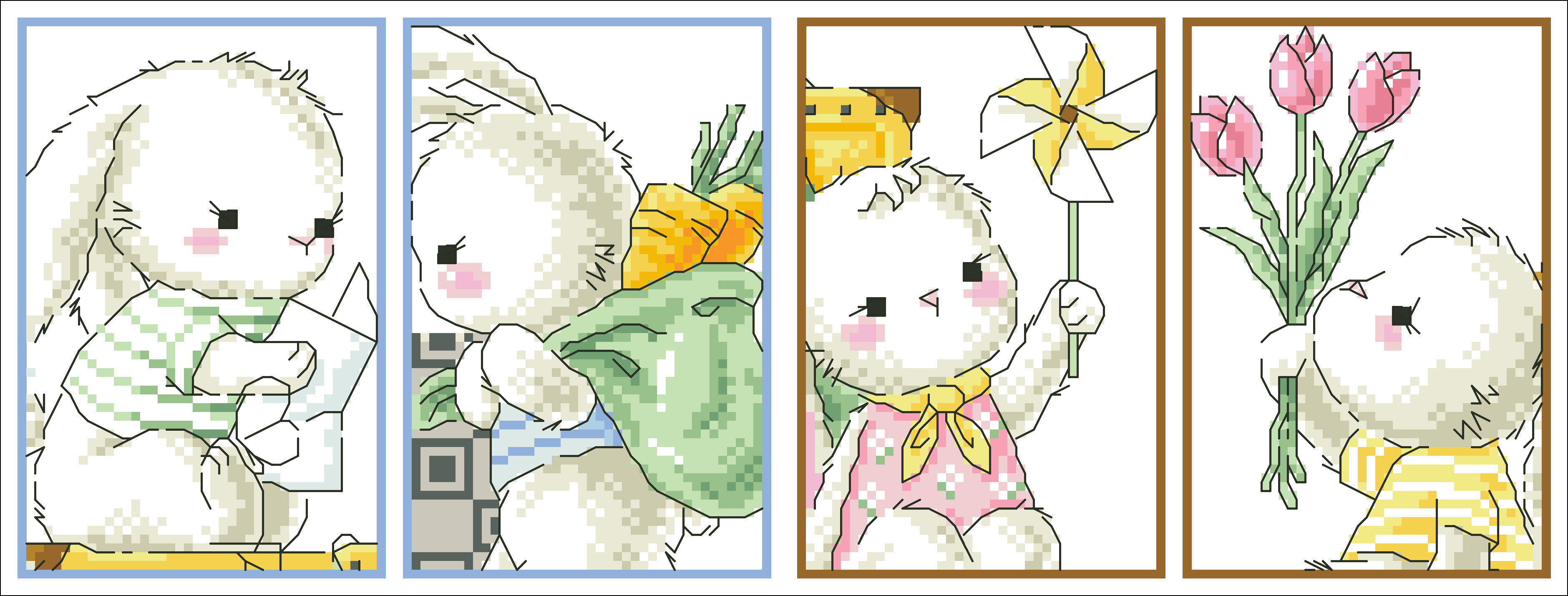 (Zhang Xiaoliang) Cross stitch DMC R line self-matching cartoon character card set free corner travel rabbit