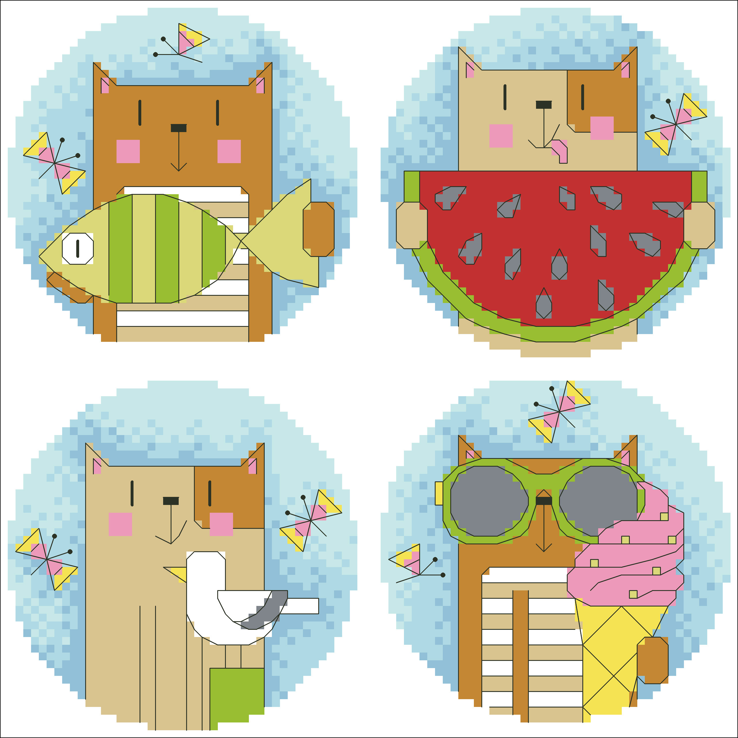 (Zhang Xiaocool) Cross-embroidered DMC R line self-matching piece plastic plate fridge with cat and fish