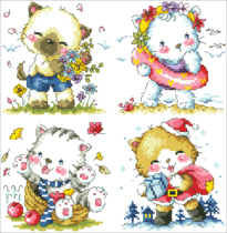 (Zhang Xiaolang) Cross stitch DMC R line self-matching kit plastic board refrigerator paste Four Seasons kitten