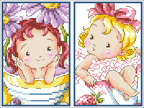 (Zhang Xiaolang) Cross-stitch DMC R line self-equipped cartoon character card set to send the Corner Holiday Girl