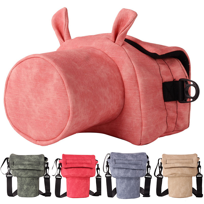 Suitable for Nikon D7000 D7100 D7200 D7500 D7500-eye camera Pack Thickened Shockproof Liner Protection Creative Pig Head Bag Cute Inclined Cross Photography Bag Cortical Camera Cover