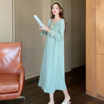 Nightdress Womens Spring and Autumn long long sleeve knee long dress cotton sweet sexy loose modal pajamas can be worn outside