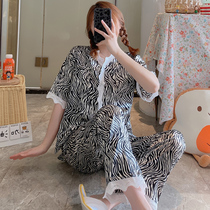 Pajamas women Summer Ice Silk short sleeve trousers thin two-piece silk zebra Net red explosive 2021 home clothes