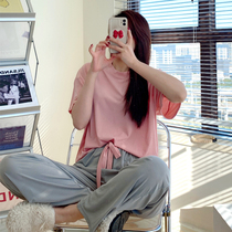 2021 new pajamas Women summer short sleeve trousers ice screen red explosive loose pullover thin modal home wear