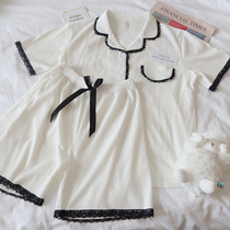 2021 New Japanese pajamas female summer short sleeve two-piece Net red hot style sweet lace can wear home clothes outside