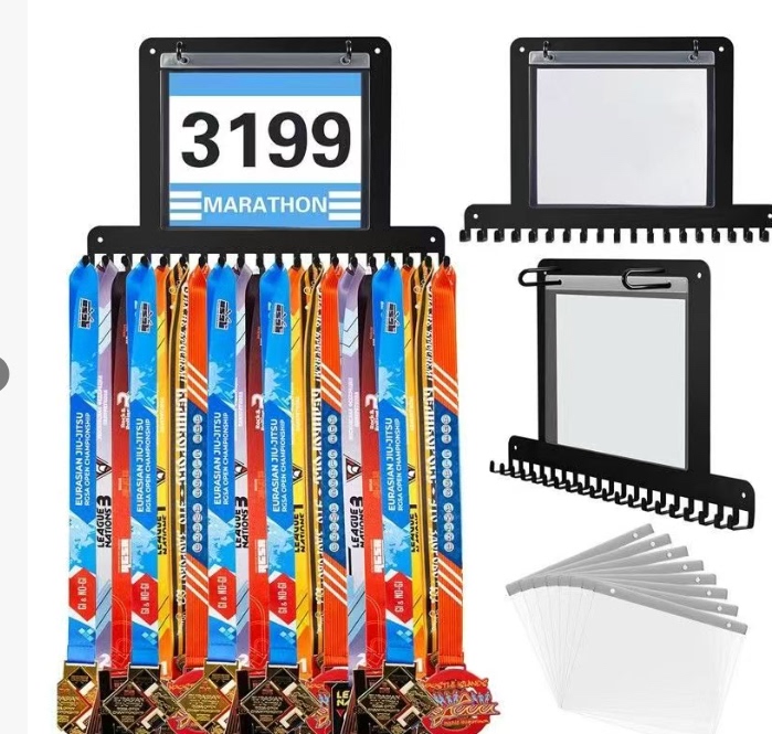 Metal Wall-Mounted Medal Storage Hook Medal Display Rack Marathon Medal Rack with Number Plate Holder Square