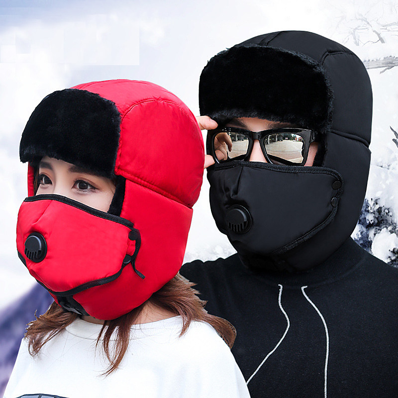Lei Feng hat for men and women with velvet and thickened windproof cycling electric car cotton hat Northeast cold couple ear protection hat mask