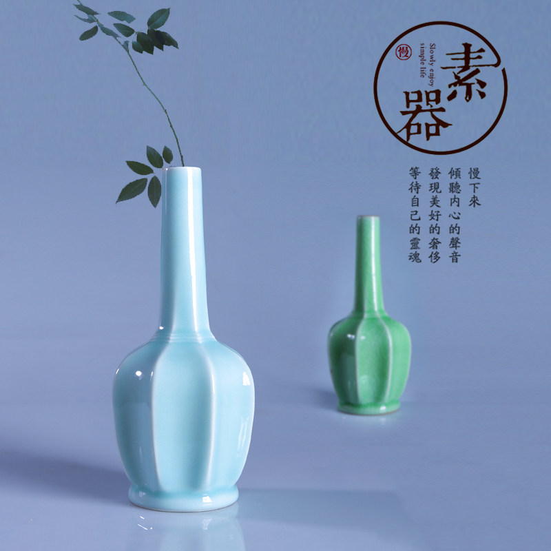 Eight faces straight opening bottle of green porcelain vase drying flower ceramic living-room swing piece TV cabinet decoration Home Ornament Hydroponic Flower Arrangement