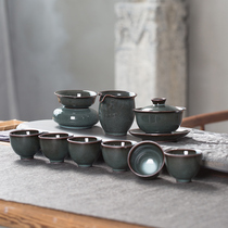 Dragon Springs Green porcelain Kiln Artisanal High-end Iron Tire Tea Set of Tea Set Ceramic Home Kung fu Tea Set of Teapot Lid Bowl
