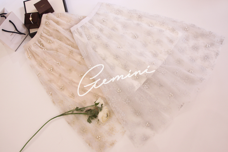 Hoàn toàn quyến rũ bling bling dòng sáng thêu ngọc trai váy fluffy lưới dài - Váy chân váy giả quần