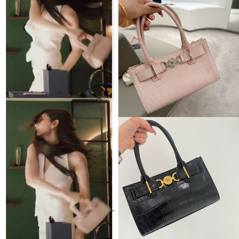 Xu Meiyang's Same Style Handbag, Fashionable Socialite Shoulder Bag, Crossbody Handbag, Pink Crocodile Pattern Handbag