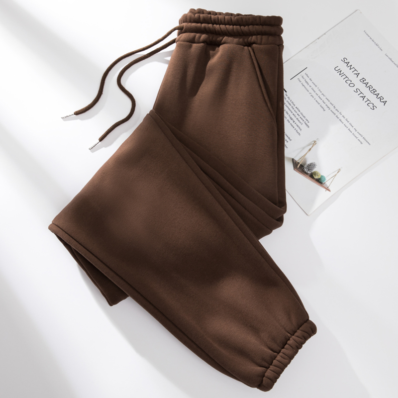 2026 New Style Dark Brown Sweatpants for Women, Spring and Autumn, Jogger Casual Sports Fleece-Lined Straight-Leg Slimming Brown Pants for Autumn and Winter