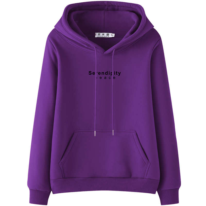Pure Cotton, Regular Shoulder, Purple, Fleece-Lined, Thickened Sweatshirt for Women, 2026 New Style, Hooded, Autumn and Winter, Plus Size, Hooded, Stylish Spring Jacket