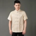 Trung niên cha cưới hè trang phục lễ hội áo đỏ ông nội retro phong cách quốc gia Tang phù hợp với áo sơ mi ngắn tay bộ dân tộc đẹp Trang phục dân tộc