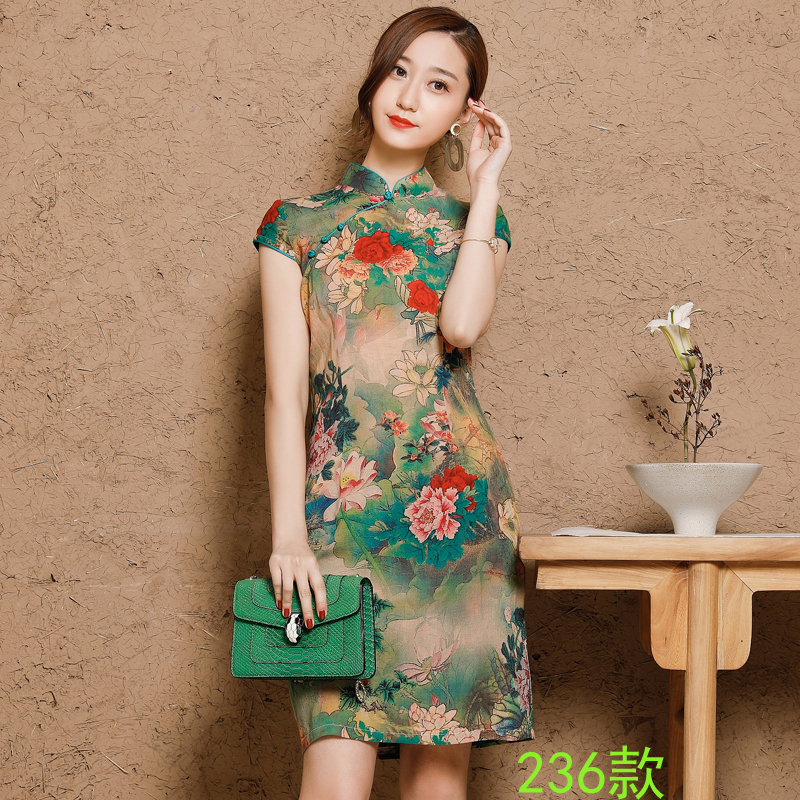 2020 Summer Blast Daily Cải thiện Cheong / Ave váy ngắn bông Hemp Cheong-Mang thời trang Mature Atmosphere Mom