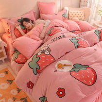 Autumn and winter milk velvet fruit pie bed skirt four plus velvet cartoon fleece sheets chuang li shi coral fleece quilt cover