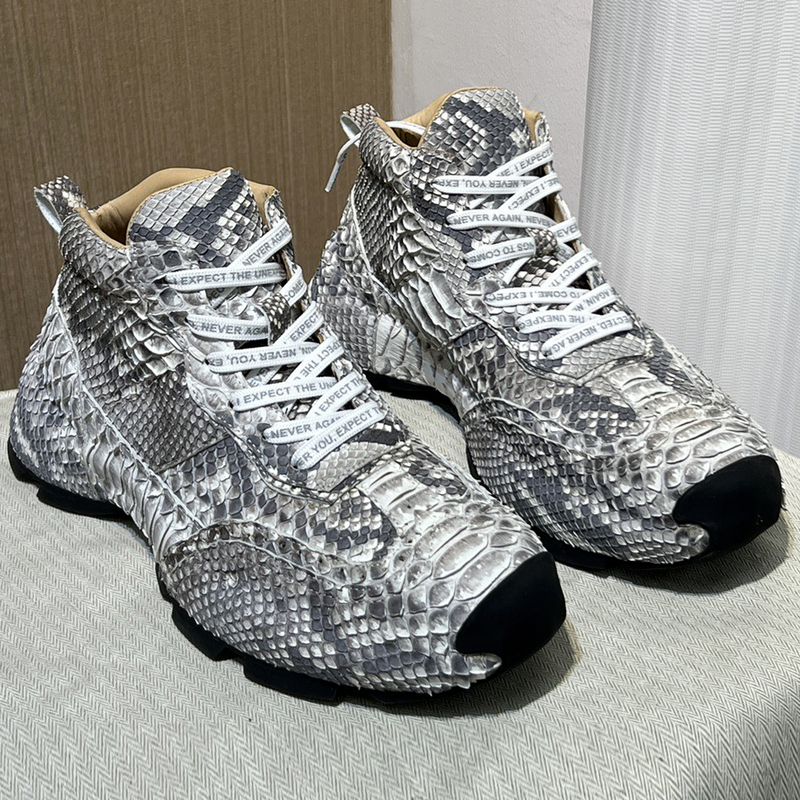 Python Leather High-Top Shoes for Men, Thick-Soled 2026 Autumn and Winter Height-Increasing Casual Dad Shoes, Fashionable Men's Shoes, Light Luxury Men's Leather Shoes