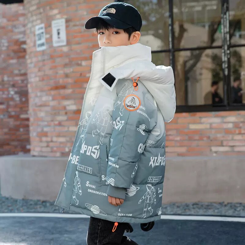 2025 New Brand Children's Down Jacket Boys' Western Style Korean Edition Medium Long Gradient Thickened Winter Children's Clothing Jacket