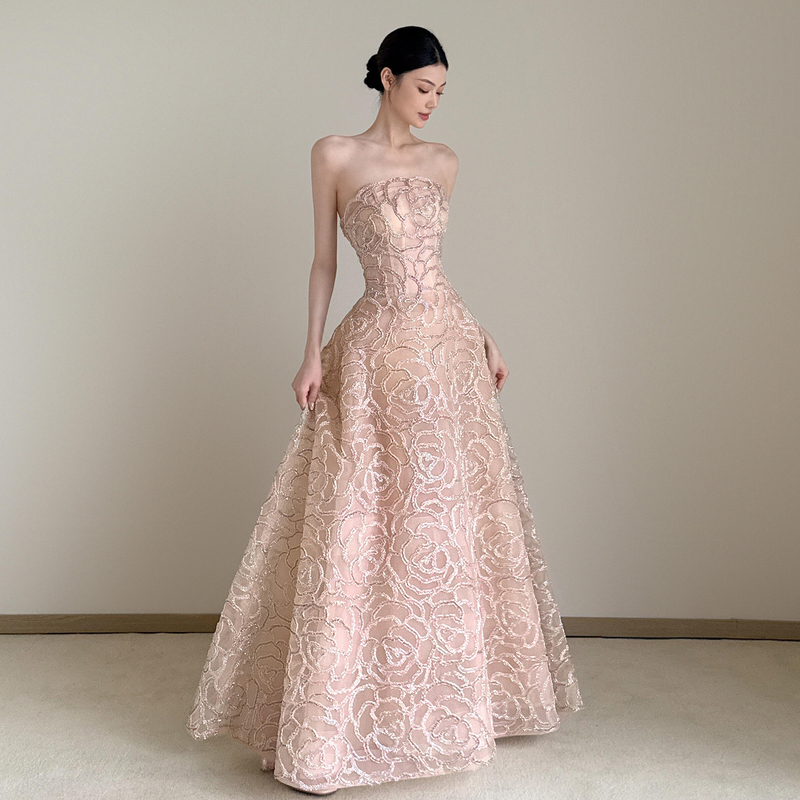 Pink Engagement Evening Dress, High-End Birthday Coming-Of-Age Ceremony Princess Dress, Elegant Lady's Dressing Gown, Female Bride's Toast Dress Pink Engagement Evening Dress, High-End Birthday Coming-Of-Age Ceremony Princess Dress, Elegant Lady's Dressing Gown, Female Bride's Toast Dress