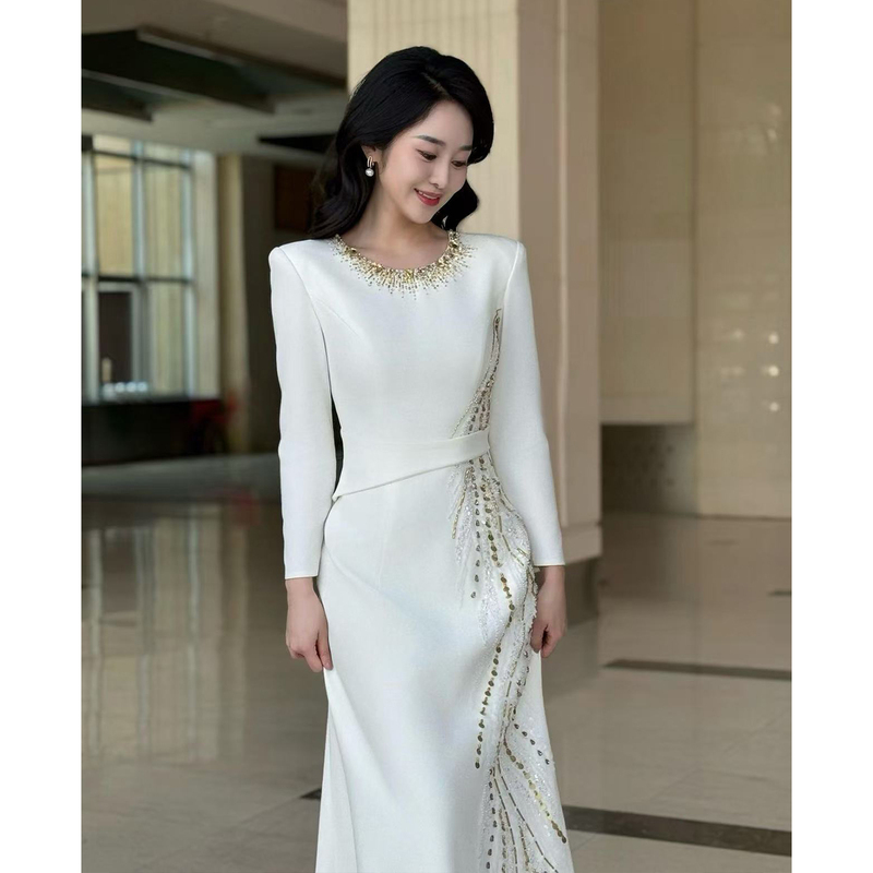High-End Host Evening Dress for Women 2026 New Style Dignified and Elegant Long-Sleeved Performance Dress for Vocal Solo and Annual Meeting