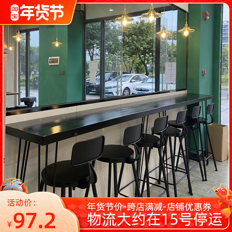 Nordic solid wood bar table home simple high foot table and chair combination against the wall Net red milk tea shop cafe long table