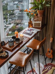 Cangqi Balcony Solid Wood Bar Table, Small Home Bar Table, Wrought Iron Wall-Mounted Long Table, Living Room Bar Counter, High-Legged Table