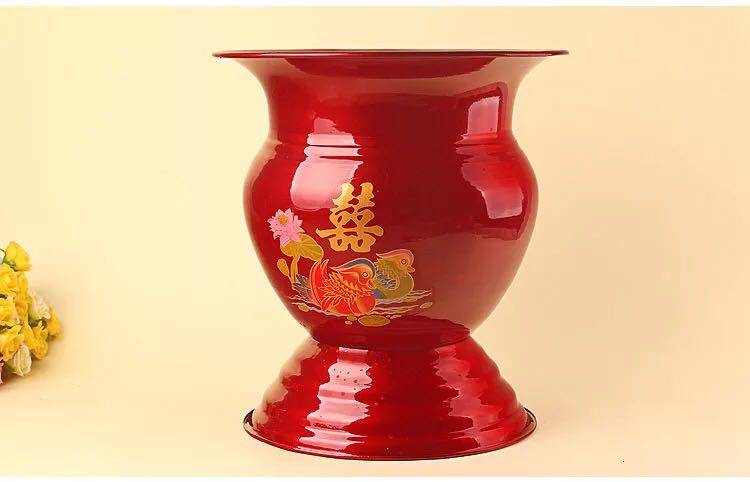 Wedding High-end Stainless Steel Spittoon Festive with high foot spittoon enamel Enamel Spittoon Wedding for children and grandchildren Barrel Bride Escort-Taobao