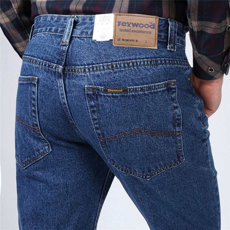 Non-stretch autumn and winter thick men's jeans straight loose dad wear middle-aged and elderly high-waist cotton casual trousers