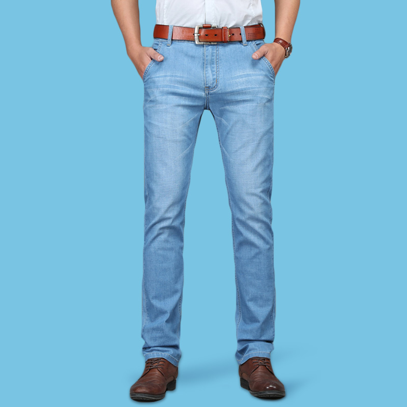 MUZHILEE Summer slim fit for men Jeans Ice Silk Light straight cylinder Business Chauleu Elastic Pants