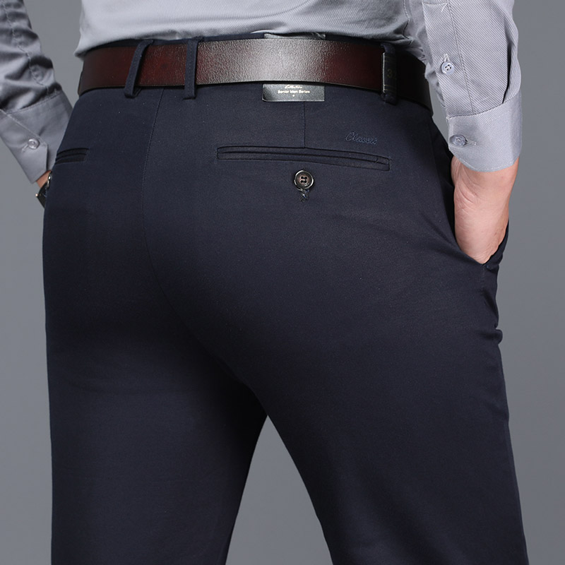 2019 autumn and winter ultra-thickened sky silk elastic high waist loose straight cylinder casual pants men's body Western pants men's middle age business