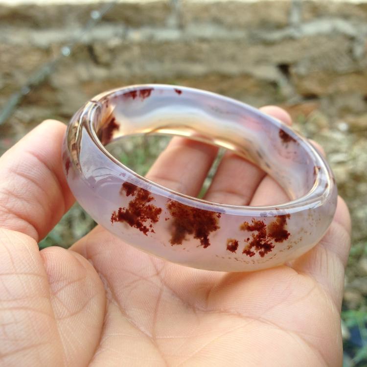 Natural Raw Mine Red Manau Bracelet Round Bar Thin Strips of Ice Lychee Frozen Cherry Blossom Jade Medullary Wind Blemish Live