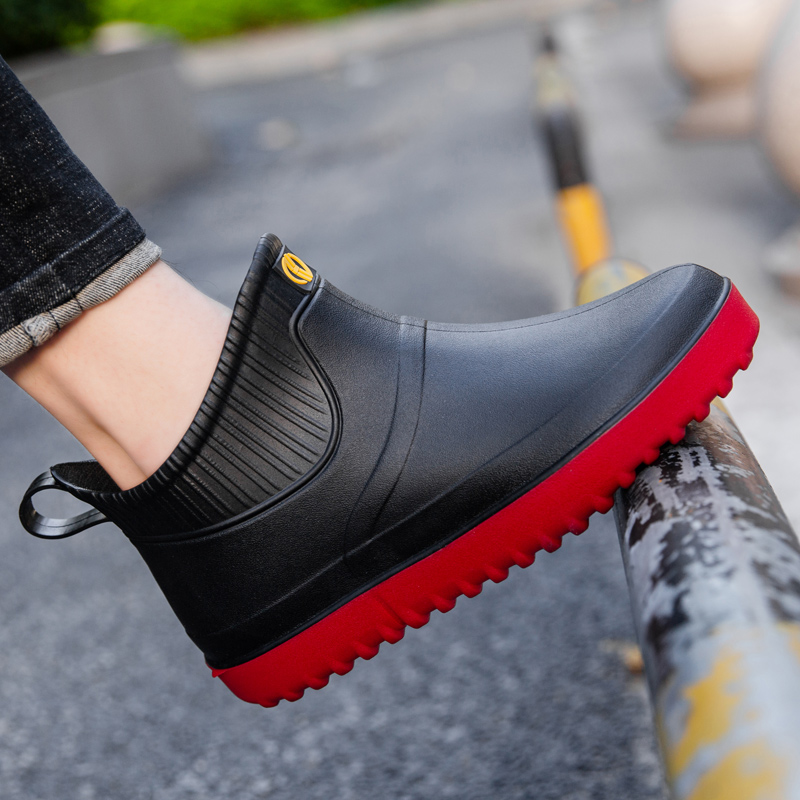 Autumn Winter Rain Shoes Men Low Help Rain Boots Fashion Waterproof Set Shoes Thickened Wear Resistant Rubber Shoes Tide Men Short Barrel Korean version Water Shoe