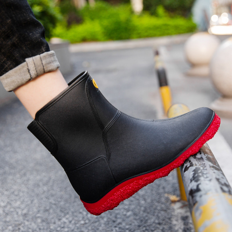 Rain Shoes Men's Mid-Cylinder Fashion Waterproof Rain Boots Thickened Wear rubber Shoe Men's Korean version Water Shoe Spring Summer Chatide Anti-slip jacket Shoe Men