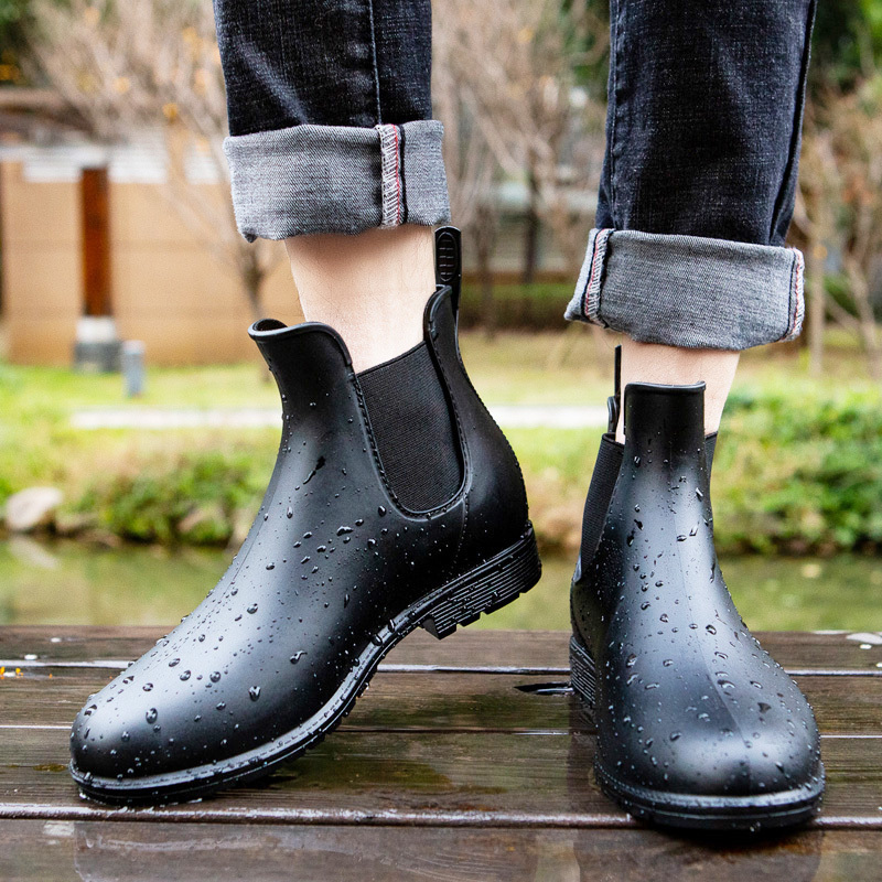 Rain Protection Shoes Men's Fashion Low Anti Slip Water Shoes Rain Boots Short Silo Rubber Shoes Chelsea Waterproof Shoes Men's Spring Summer Cover Shoes Men