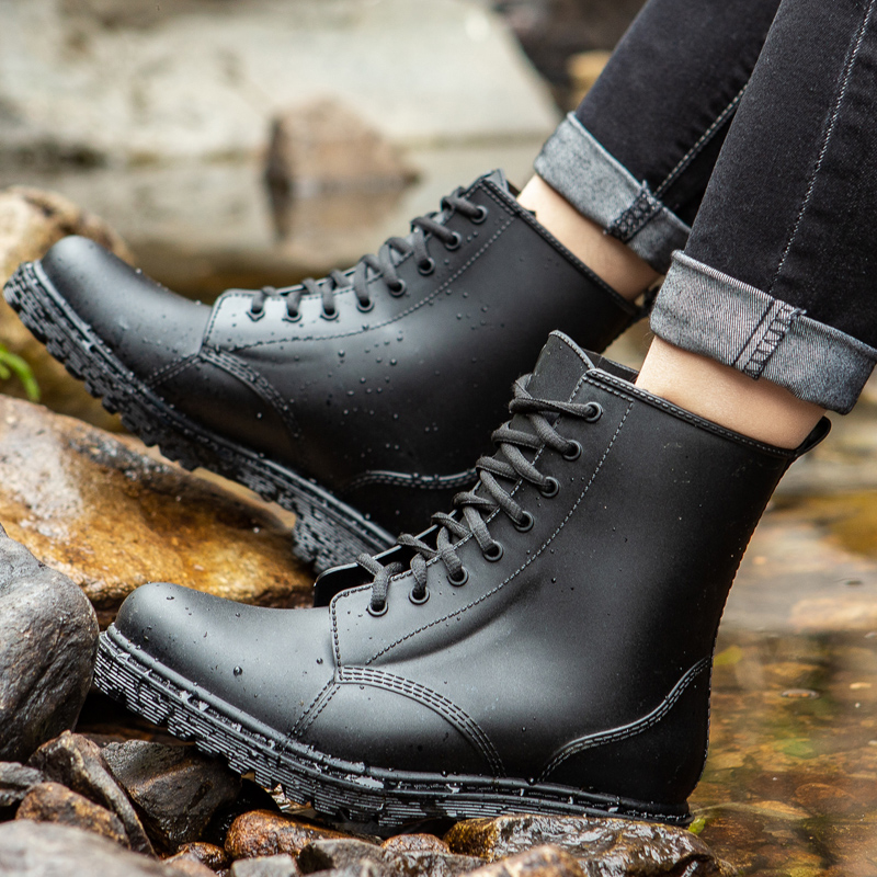 Couple Rain Shoes Men's Low Help Korean version Fashion Water Shoes Anti-slip Lace Rubber Shoes Woman Spring Summer Short Drum Set Shoes Waterproof Footwear Male