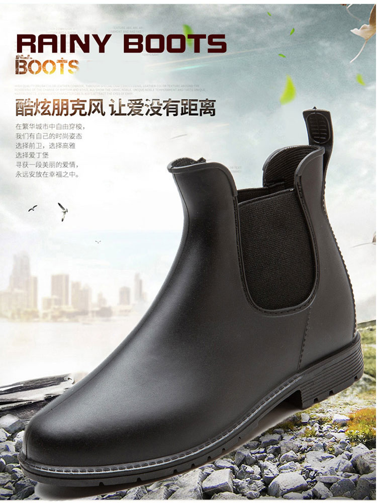 Spring and summer fashion rain boots women's trendy short-tube water shoes Korean version of Chelsea waterproof shoes men's low top non-slip rain boots rubber shoes men