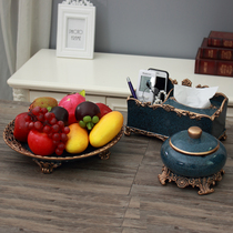 Nordic minimalist retro resin fruit tray Three sets European-style living-room light and versatile paper towel box ashtrays