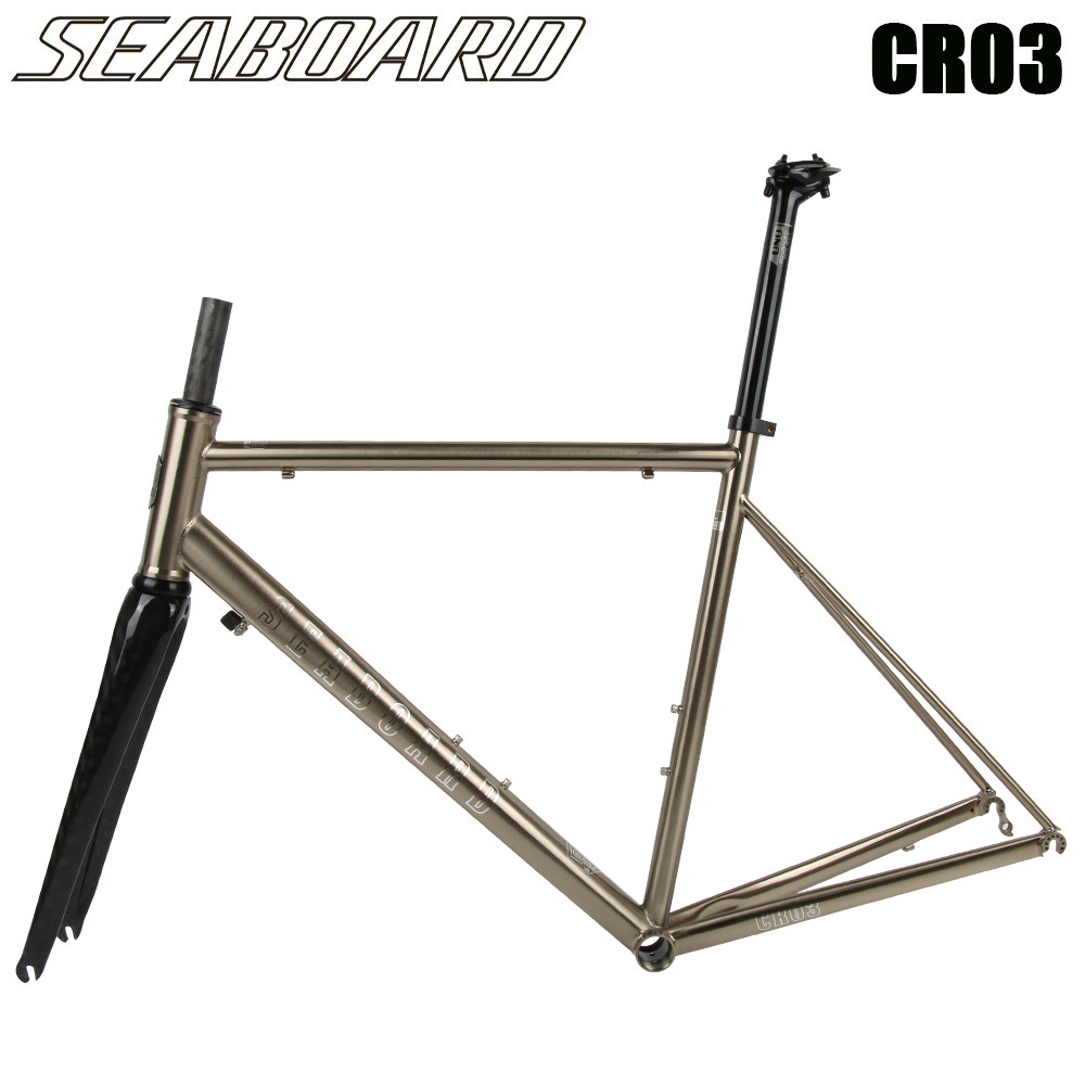 Seaboard Yunan bank CR03 road bicycle steel frame RA01 upgraded version brushed silver carbon fiber front fork