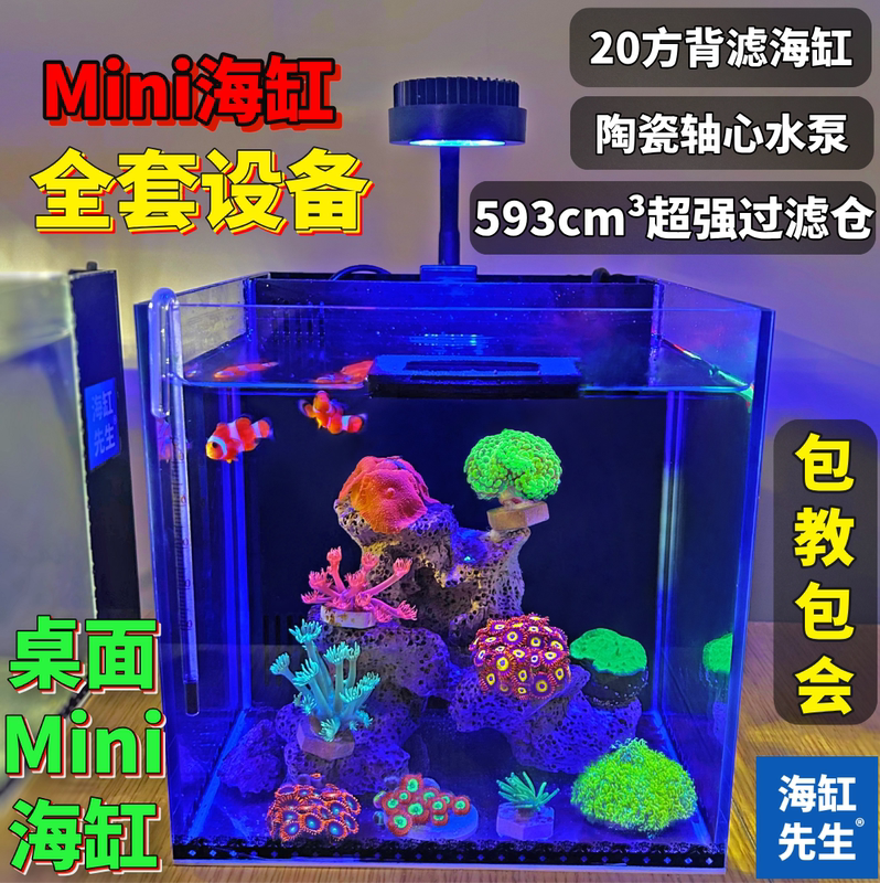 Desktop Mini [20-Liter Backfilter Aquarium Mini Clownfish Starfish Anemone Coral Office Desk Aquarium Complete Set]