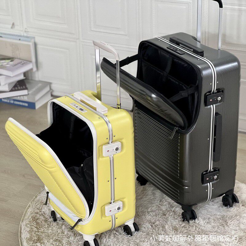 Japanese front opening luggage aluminum frame mute universal wheel trolley case light scratch-resistant brushed suitcase for men and women