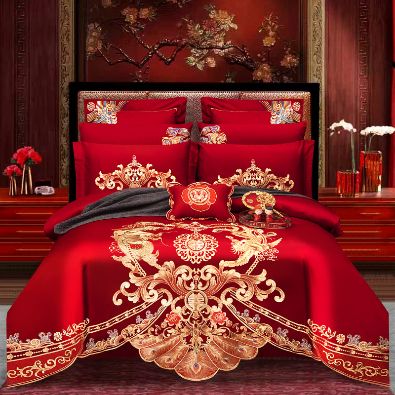 Crystal Home Textiles Official Flagship Store Cotton Wedding Red Embroidery Four-piece Cotton Wedding Quilt - Taobao