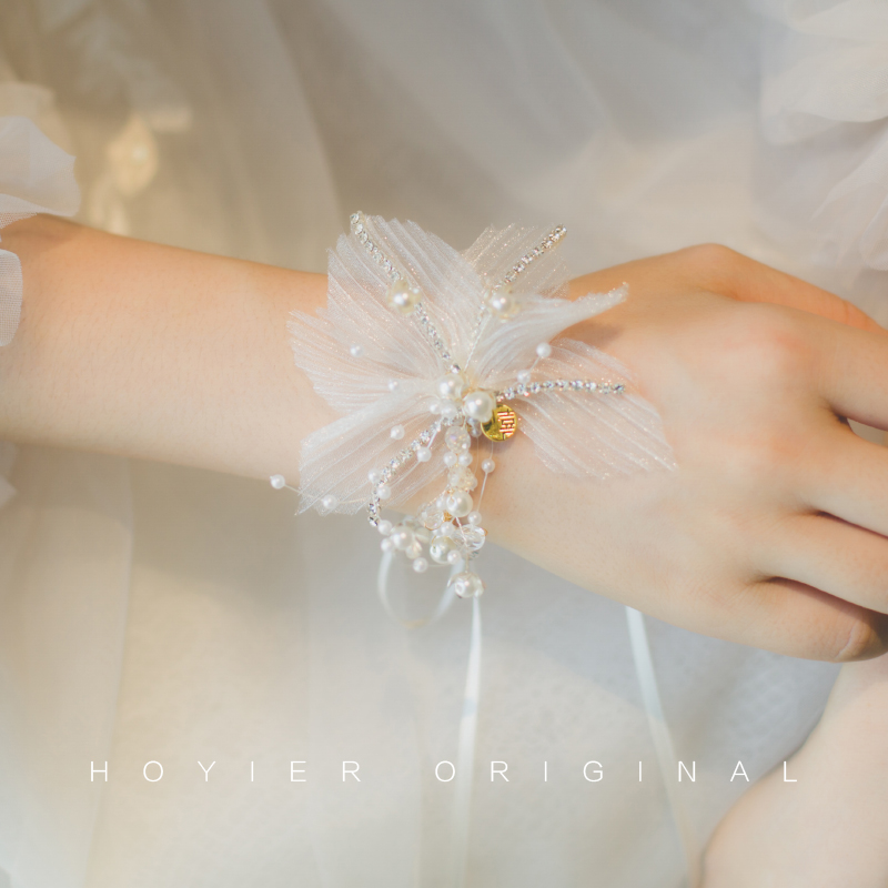 Flower also original handmade bridal fairy sweet wrist flower wedding bracelet bridesmaid bracelet white gauze wedding accessories