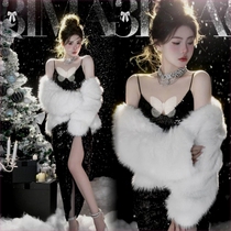 Autumn Winter new photo Snow White Department Christmas themed Write a real fur Grass Girl Chaebol Art of Thousand Gold Art Photos