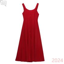 Sanya seaside vacation beach dress small and beautiful backless dress summer 2024 new super fairy red long dress