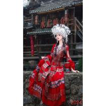 Red Miao girl costume minority performance costume heavy industry handmade beaded pendant skirt Momo tea photography