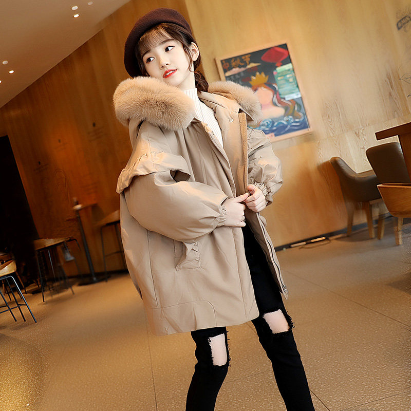 Hong Kong girls cotton-padded jacket coat 2021 winter clothes New Korean version of foreign style down cotton cotton clothes big children long version tide