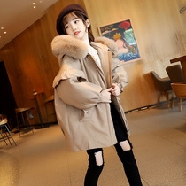 Hong Kong girls cotton-padded jacket cotton-padded jacket coat 2021 winter clothes new Korean style feather cotton-padded clothes children long tide