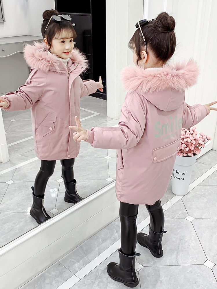 Hong Kong girls' winter down padded jacket 2021 new Western style Korean version of the children's medium and long version thickened padded jacket tide